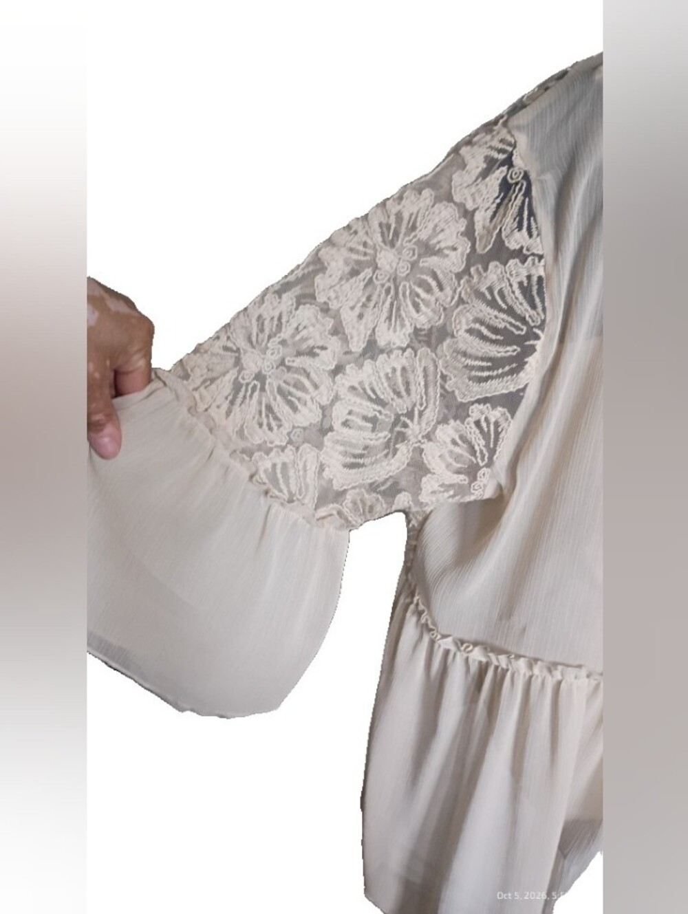 Cato Cream Lace Yoke Pleated Peasant Blouse - Picture 4 of 9